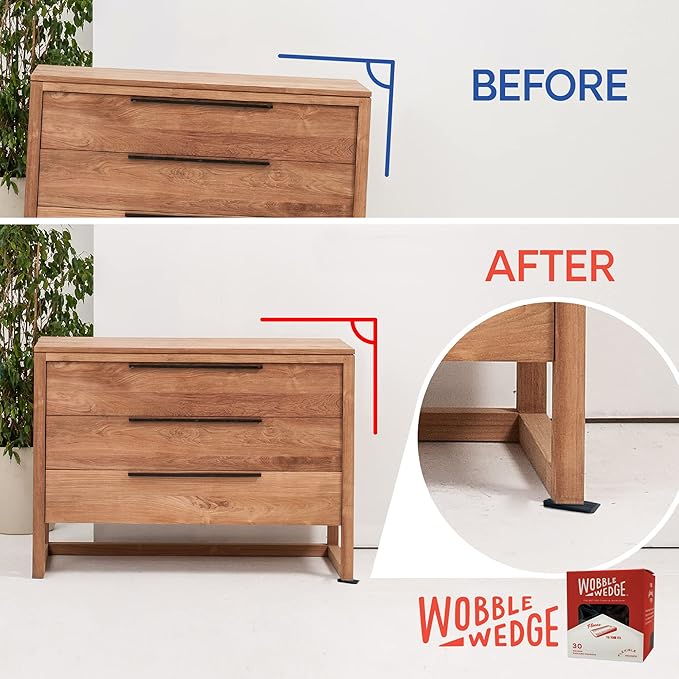 Wobble Wedges Flexible Plastic Shims, 30 Pack - Made in USA - Multi-Purpose Shim Wedges for Home Improvement & Work - Plastic Wedge, Table Shims for Leveling, Toilet & Furniture Levelers - Black