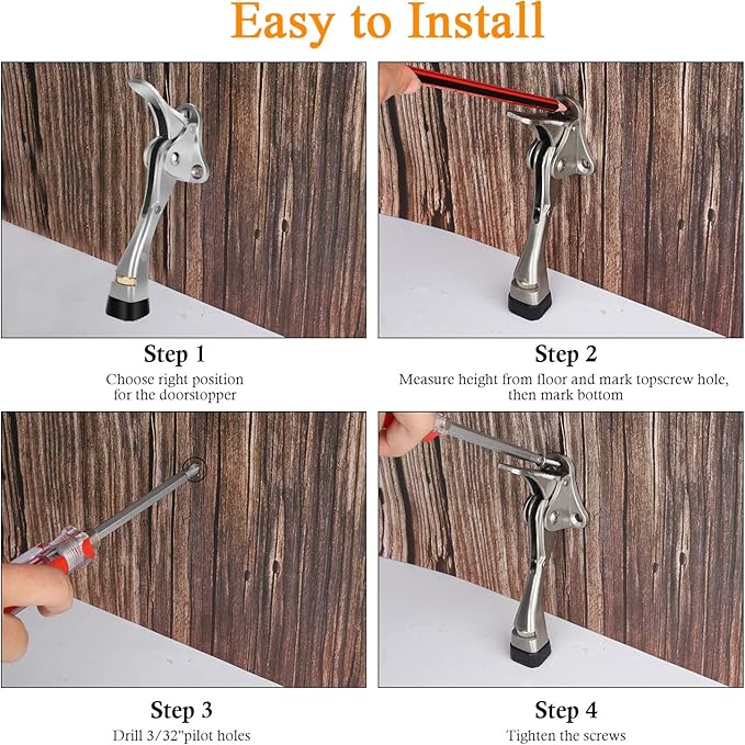 Gotega Door Stopper, 1 Packs Kickdown Door Stop with One Touch Adjustable Height and Rubber Tip 4 Inches, Heavy Duty Door Stops, Door Holder, Bottom of Door - Satin Nickel