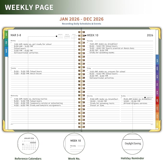 Planner -2026, Hardcover Weekly & Monthly Calendar Planner, January 2026 - December 2026, 6" x 8", Daily Agenda Book with Colorful Tabs, College Organizer Notebook, School & Work Supplies for Student Teacher Classroom