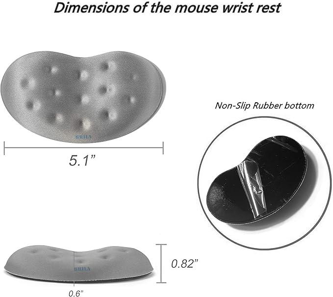 BRILA Ergonomic Memory Foam Mouse Wrist Rest Support Pad Cushion for Computer, Laptop, Office Work, PC Gaming - Massage Holes Design - Wrist Pain Relief (Grey Mouse Wrist Rest)