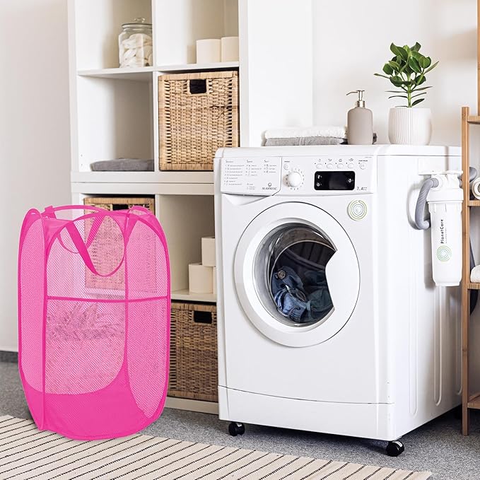 2 Pack Sturdy Mesh Pop up Laundry Hamper Basket with Side Pocket for Laundry Room, Bathroom, Kids Room, College Dorm or Travel Blush