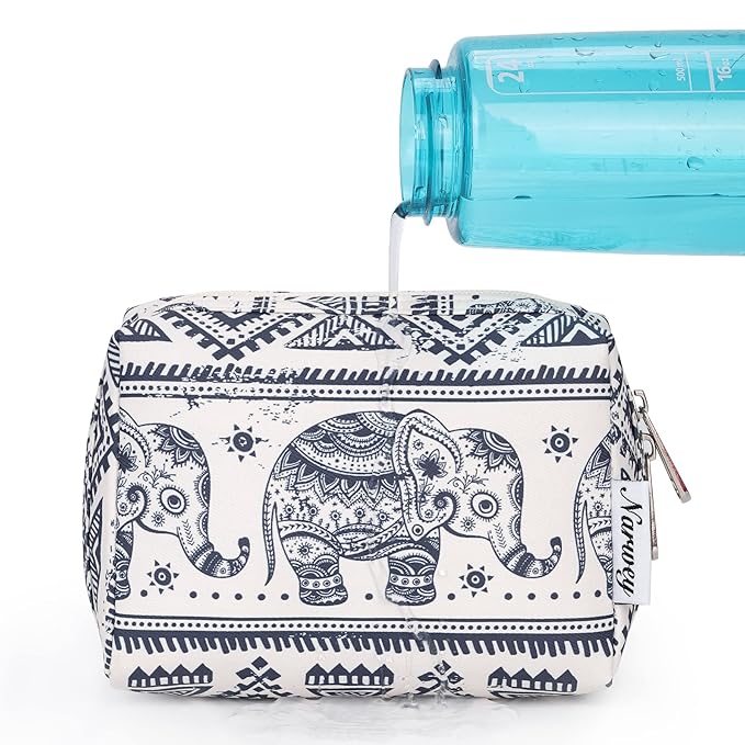 Narwey Small Makeup Bag for Purse Mini Cosmetic Bag Travel Makeup Pouch Zipper Pouch Cute Makeup Bags with Compartments for Women Girls (Elephant, Small)