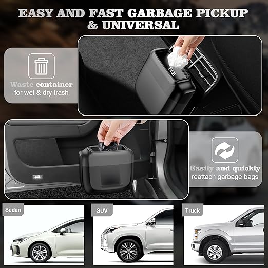 2 Packs Car Trash Can with Lid，Built-in Storage Garbage Bag，Leakproof Vehicle Trash，Car Accessories for Interior,Mini Garbage Bin for Automotive, Office, Kitchen,Bedroom，with 30pcs Trash Bags