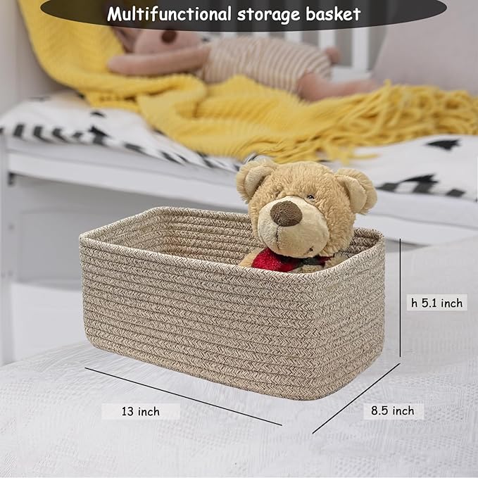 COMFY-HOMI 13" x 8.5" x 5.1" Storage Baskets for Organizing | Cotton Rope Woven Basket | Toy Storage Bin Box | Basket for Shelves, Closet Organizer Bin, Decorative Closet Shelf, 3 Pack, All brown
