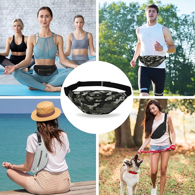 MAXTOP Large Crossbody Fanny Pack with 4-Zipper Pockets, Gifts for Enjoy Sports Festival Workout Traveling Running Casual Hands-Free Wallets Waist Pack Phone Bag Carrying All Phones