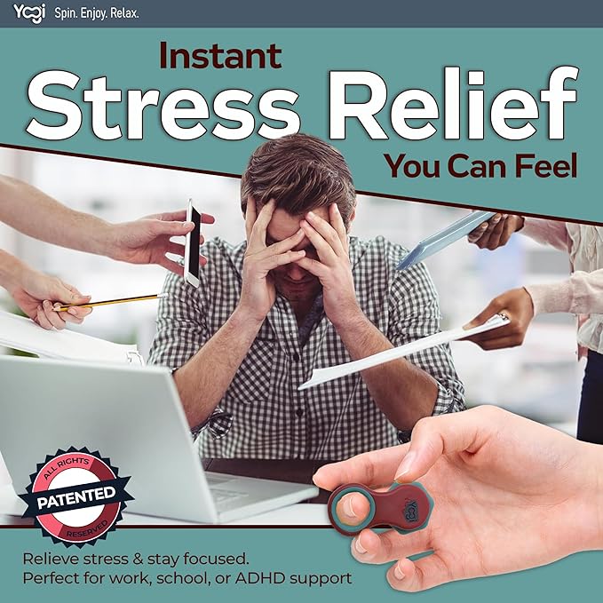 Yogi Fidget Toy – Silent Sensory Spinner for Adults & Kids – Stress Relief Fidgets for ADHD, Anxiety – Fidget Toys for Adults – Includes 5 Finger-Fit Rings – Work, School & Travel – Lava