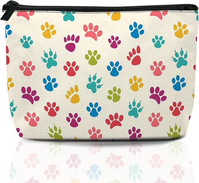 Cats Dogs Paws Print Cosmetic Bag Colorful Pet Makeup Bags,Travel Make up Bags for Women Girls Cute Zipper Pouch Toiletry Organizer Bag Travel Essentials