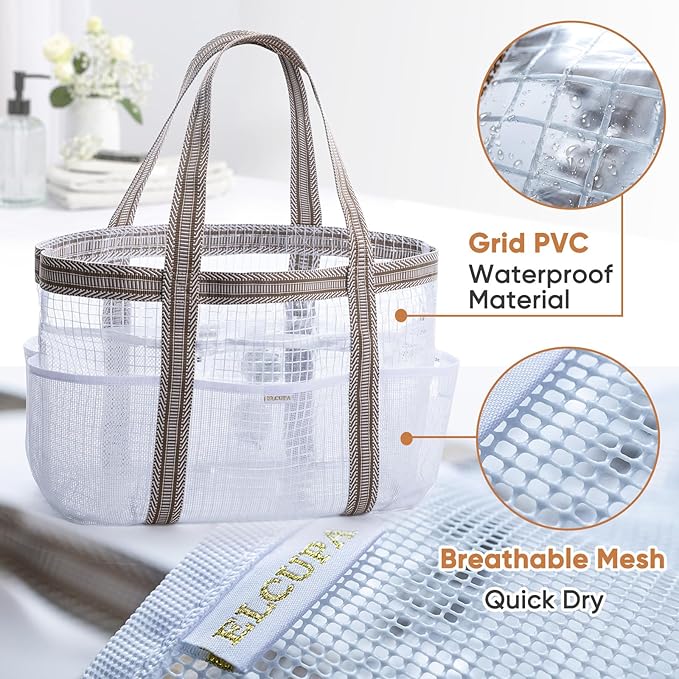 Large Mesh Shower Caddy – Portable Shower Tote with Waterproof Phone Pouch – Quick Dry Shower Bag with Separate Dry & Wet Zones for College Dorm, Gym, Beach Tote, Camping, Travel Essentials