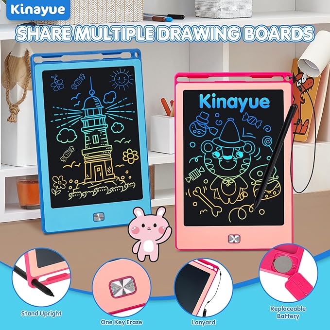 2 Pack LCD Writing Tablet for Kids,8.5 Inch Doodle Board Drawing Tablet Colorful Educational Toys for Boys Girls Reusable Road Travel Game Toy Gifts for 3 4 5 6 7 8 Years Old （Blue+Pink
