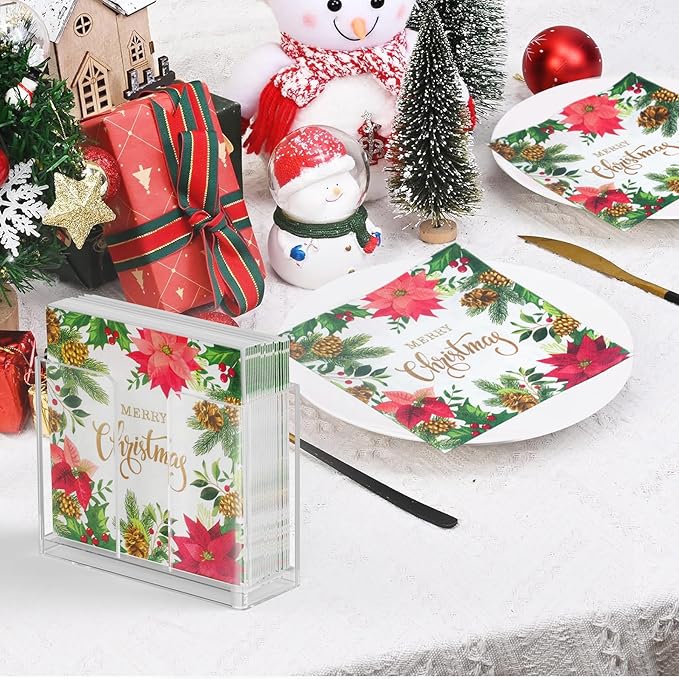 2 Pack Acrylic Napkin Holder, Clear Upright Napkin Dispenser with Non-Slip Pads, Disposable Paper Hand Towel Holder for Dinner Kitchen Restaurant Party