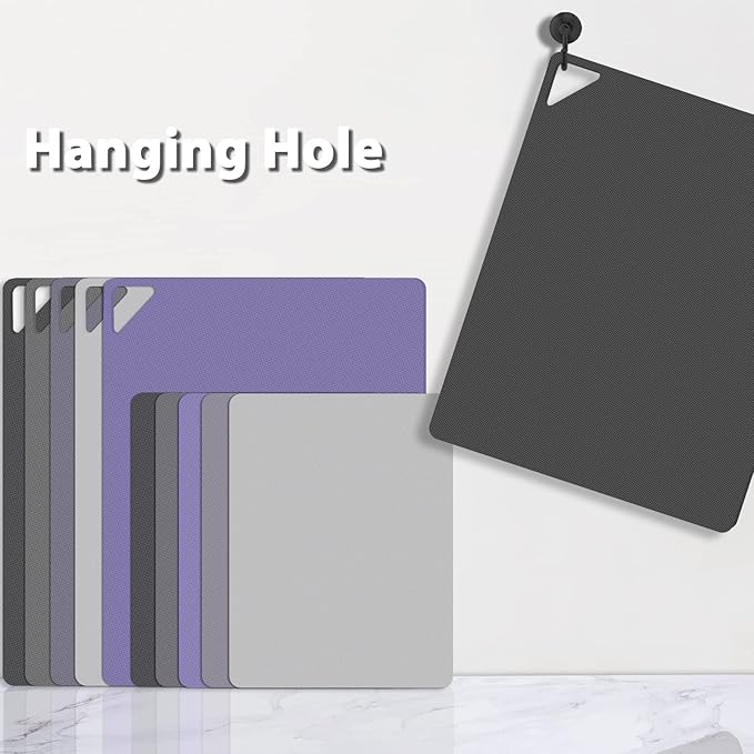 WK Plastic Flexible Cutting Boards for Kitchen, Flexible Cutting Board Mat Set of 10, Non Slip Cutting Mats with Hole, BPA Free, Dishwasher Safe, Multi Size