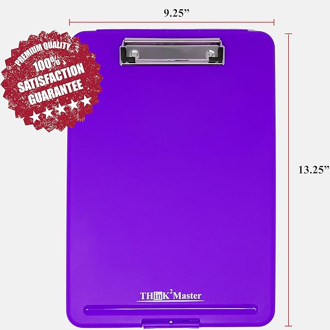 Think2Master [3 Pack] Purple Plastic Storage Clipboard. | 25% Heavier & Sturdier| Heavy Duty and Won’t Flex Like Other Brands (Compare The Weight). Storage Compartment Holds 150 Letter Sized Paper.