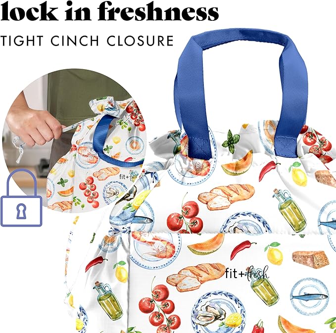 Fit & Fresh Cromwell Drawstring Lunch Bag for Women, Complete Lunch Set with 2 Containers, Stain-Resistant, Leak-Resistant, Back to School Essential, Teacher Lunchbox, Al Fresco