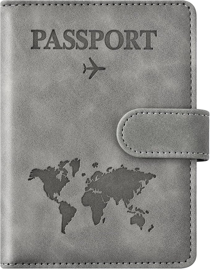 Eoehro Passport Holder for Travel Essentials, Passport Wallet Cover Case for Travel Must Haves Accessories,Passport Book Holders for Women and Men(gray)