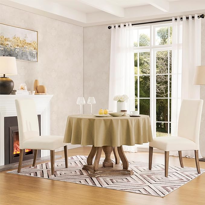 Veblandy Tablecloth Linen Textured Waterproof & Stain Resistant Table Cloth Wrinkle Free Decorative Fabric Farmhouse Table Cover for Dining/Party/Buffet/Wedding, 60 x 60 Inch, Coffee