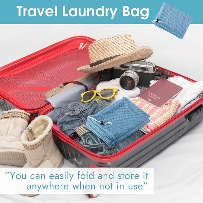 2 Pack Mesh Laundry Bags, 23 x 34 Inches Heavy Duty Mesh Laundry Bag, Large Laundry Drawstring Bag for College, Dorm, Travel, Family and Apartment Dwellers, Aqua