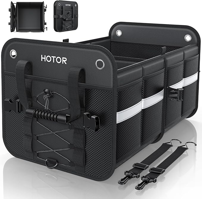 HOTOR Trunk Organizer for SUV – Car Storage Box with Reflective Strips, Collapsible Car Organizer with Large Capacity, Essential Car Accessories for Truck, Van & Sedan, Black, 22.1" x 13.0" x 12.0"