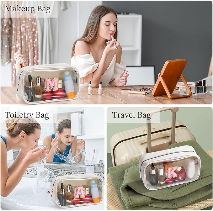YOOLIFE Initial Make Up Bag Travel Toiletry Bag, Clear Makeup Bag Preppy Cosmetic Bag Travel Essentials Gifts for Women Teen Girlfriend Teacher Mom Birthday Daughter Gifts Swim Gifts For Girls White H