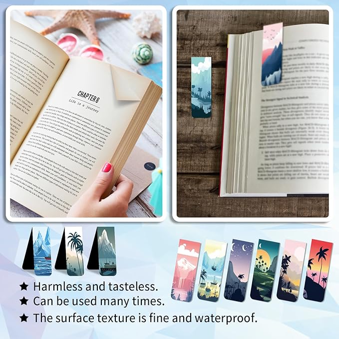 96 Pieces Magnetic Bookmarks Magnet Page Markers - Book Marks for Reading Women & Men with Storage Boxes - Cute Magnet Bookmark Clips for Reading Pleasure（Coconut Trees）