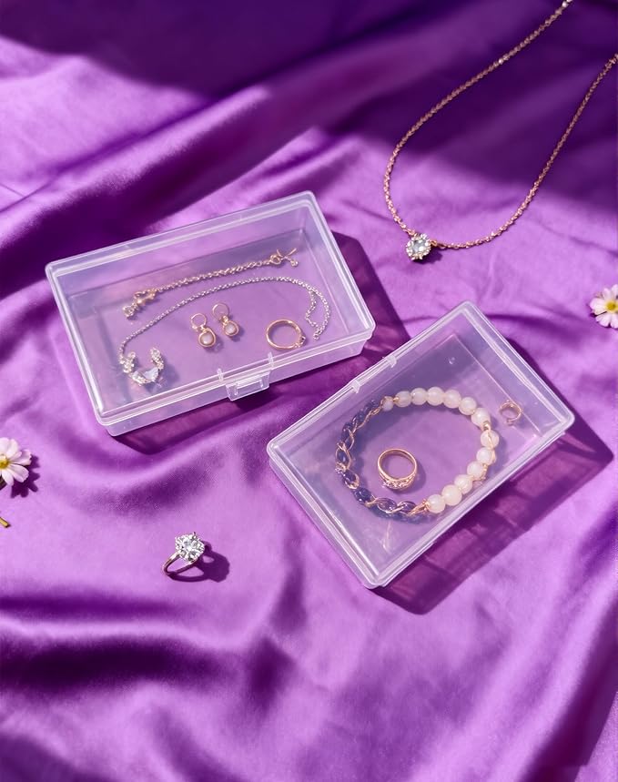 LJY 12 Pieces Rectangular Empty Mini Clear Plastic Organizer Storage Box Containers with Hinged Lids (5.3 x 3.1 x 1.2 inch, Transparent)