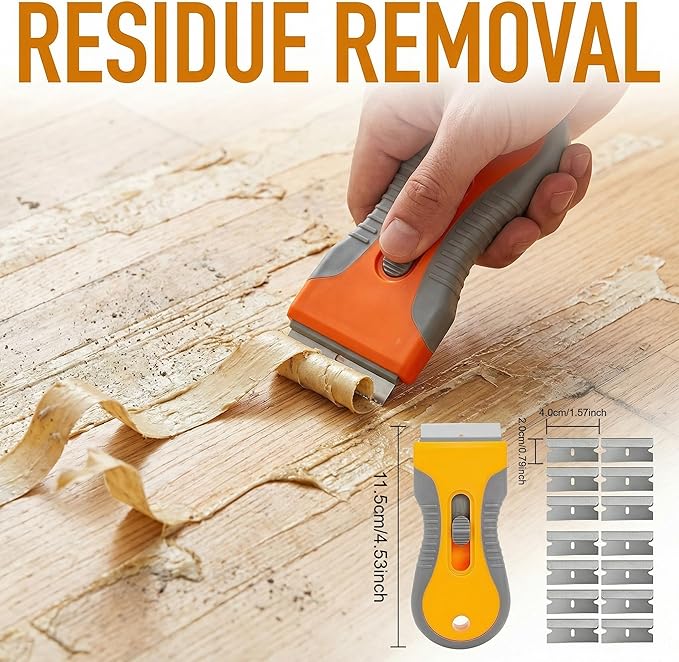 Razor Blade Scraper Tool, 2 Pack Scraper with 20 Replacement Blades, Retractable Scraper with Safety Lock and Non-Slip Grip for Removing Stickers, Labels, Paint, Caulk from Windows, Cooktop and Glass