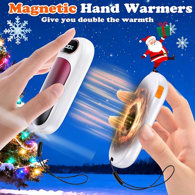 Rechargeable Hand Warmer 2 Pack, LED Display & 4 Levels, Ultrathin Electric Hand Warmers Portable USB Pocket Heater Fits Gloves for Hunting Essentials, Camping, Raynauds, Gifts for Christmas