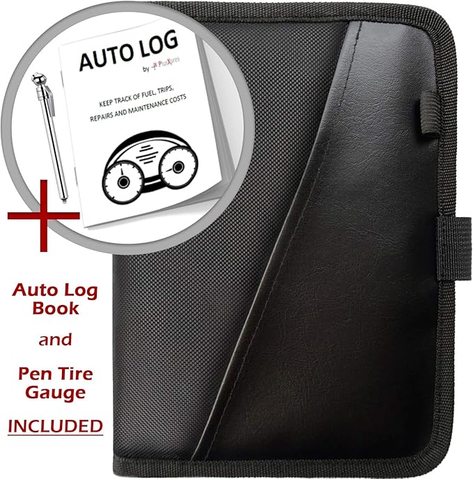 Glove Box Compartment Organizer - Car Document Holder - Owner Manual Case Pouch - Vehicle Storage Wallet for Registration & Insurance Card - Premium Auto Paperwork Holder - Log Book included - Black