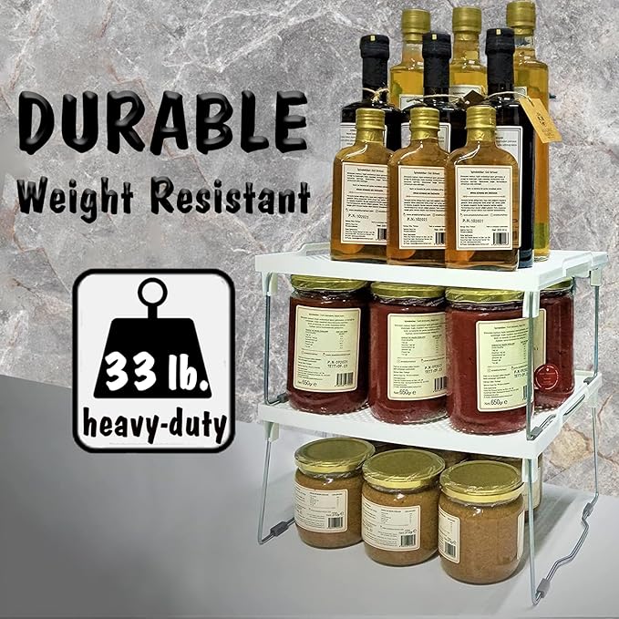 ums Kitchen Shelves Cabinet Organizer, Stackable Freezer Rack, Cupboard Box Organizer, Shelf Riser, Usable Storage Rack for Spice, Fridge Shelf Riser, (12x11 inch), Pack of 2