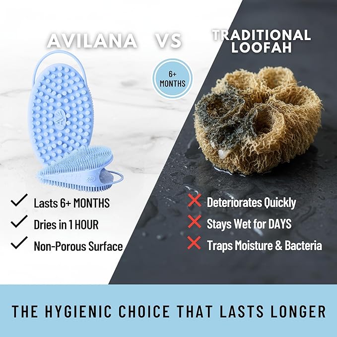 Body Face Scrubber Set Silicone - 2 Pack Shower Brush Facial Cleansing Kit - Avilana Bath Loofah Alternative Complete Skincare System Dual Sided - Gift Set Women Men
