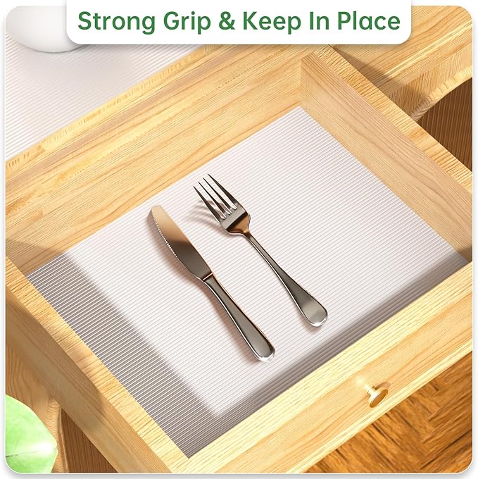 Shelf and Drawer Liner for Kitchen Cabinet, Non-Adhesive 12in x 120in Waterproof Durable Thickened EVA Material Easy-to-Cut Contact Paper Non Slip Mat for Refrigerator, Cupboard, Dresser