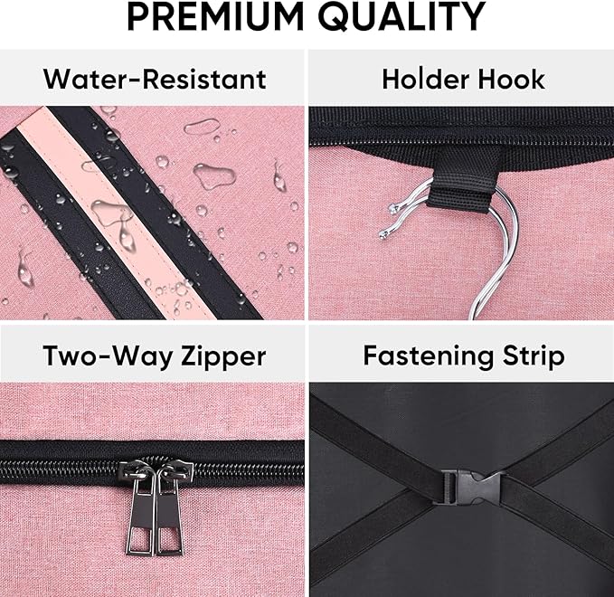 BALEINE Travel Garment Bag, Travel Suit Bag for Men, 42'' Waterproof Carry on Garment Bag for Hanging Clothes, Garment Duffel Bag for Travel Business (Pink)