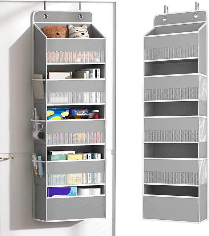 1 Pack 5-Tier Over the Door Organizer, Heavy-Duty Large Deep Pocket Hanging With 5 Large Front & 6 Side Pockets With for Pantry, Kitchen, Bathroom, Dorm, Grey