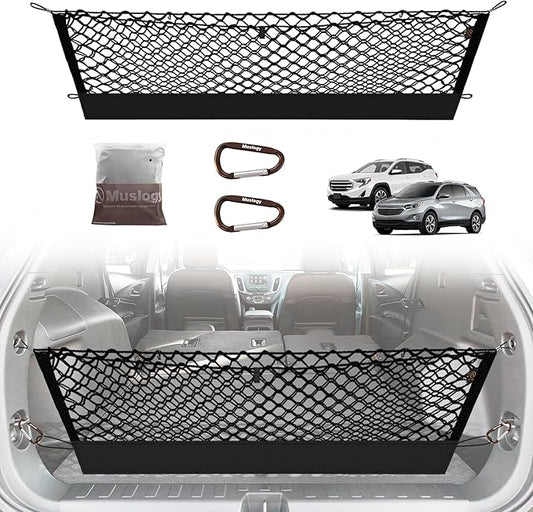 Muslogy Envelope Style Trunk Cargo Net Compatible with 2018-2024 Chevy Equinox & GMC Terrain Accessories Custom Fit Trunk Organizer Upgraded Mesh Storage Luggage Net with Metal Hooks