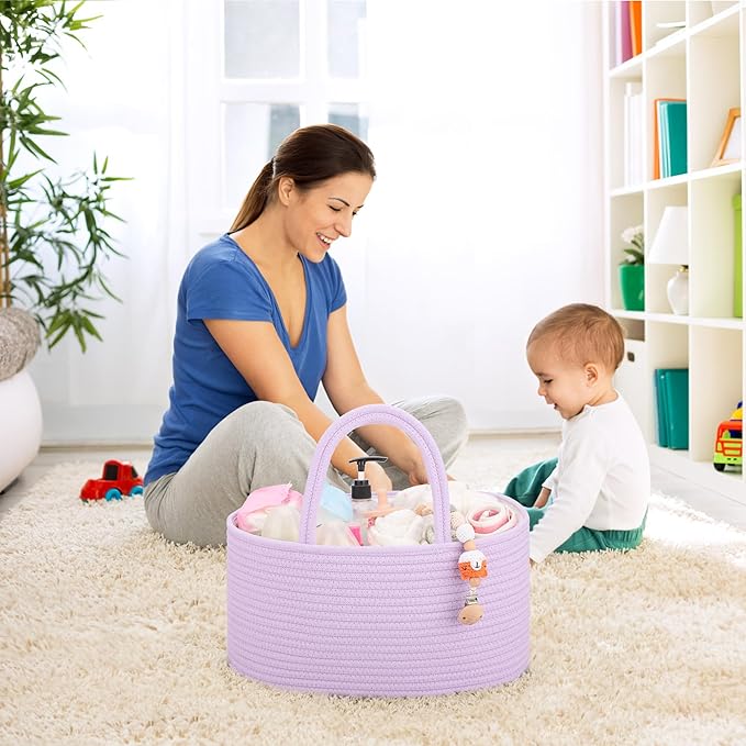 COMSE Baby Diaper Caddy Organizer, Car Caddy, Diaper Change Organizer, Gift Baskets Empty, Portable Tote Bag with Divider, Baby Shower Gifts Newborn Essentials Registry Must Have, Purple