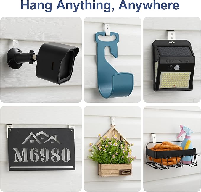 HUXOR Adjustable Vinyl Siding Hooks 12 Pack, No Hole Heavy Hangers Hold Up to 20 lbs, No Drill Siding Clips for Hanging Outdoor Decorations, Lights, Wreaths, Cameras, House Plaques