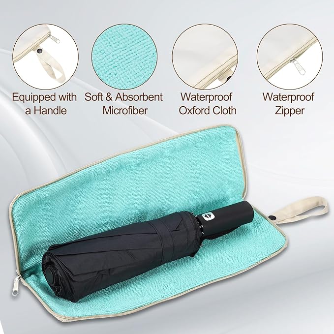 uxcell Wet Umbrellas Bag, 15 x 5 Inch Waterproof Oxford Cloth Reversible Umbrellas Sleeve Cover Portable Waterproof Case for Wet Travel Folding Umbrellas Travel Home Outdoor, Beige
