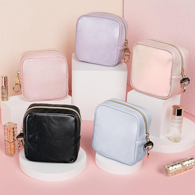 4.9" Small Makeup Bag for Purse, PU Leather Mini Cosmetic Bag, Portable Small Makeup Organizer Travel Toiletry Pouches for Women, Birthday/Wedding/Christmas Gifts (Purple)