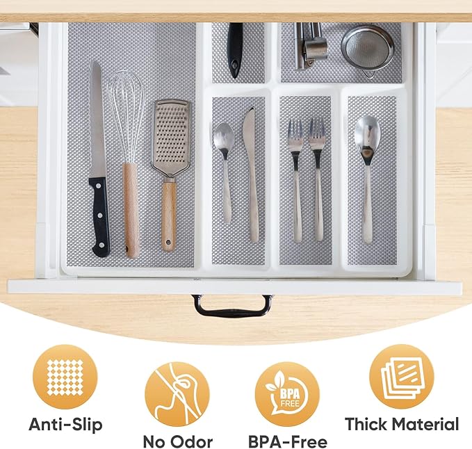 BALEINE Cabinet Liner, Drawer and Shelf Liner for Kitchen Cabinets Non-Adhesive, Non-Slip Protect Desks, Cupboard, Drawers, Shelves, Tableware (12 in x 10 Ft, Black)