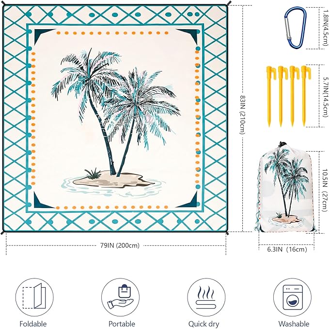 HIHOHO Beach Blanket Waterproof Sandproof Extra Large Beach Mat 79" X 83"/120"x108"for 1-8 Adults Quick Drying Durable Outdoor Picnic Mat for Beach Travel Camping Hiking