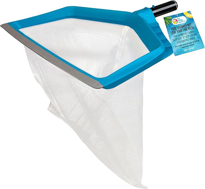U.S. Pool Supply Pool Skimmer Net - Leaf Rake Fine Mesh Pool Skimmer Net, Rubber Scoop Edge, 13" Deep Leaf Bag, Aluminum Pole Handle - Skim Surface Leaves, Clean Spa Hot Tub Pond Inground Above Ground