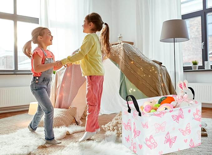 Rectangle Gift Storage Basket Home Shelf Storage Basket Organizer Box Clothes Laundry Hamper Nursery Basket Laundry Basket with Handles (Butterfly)