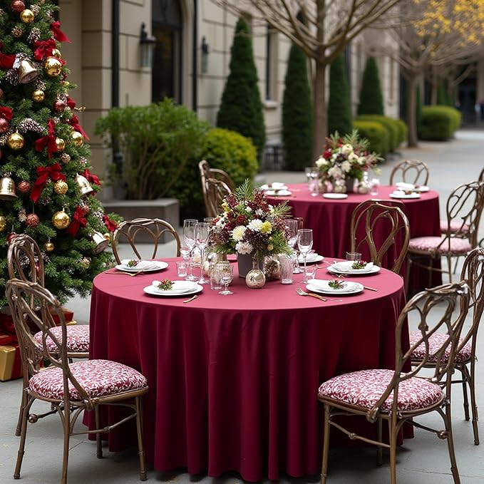 sancua Round Tablecloth 108 Inch Diameter, 6 Pack Burgundy - Circle Polyester Fabric Table Cloth for Chiristmas Party Reception Banquet Birthday, Washable Formal Table Cover (Fit 42-96 Inch Tables)