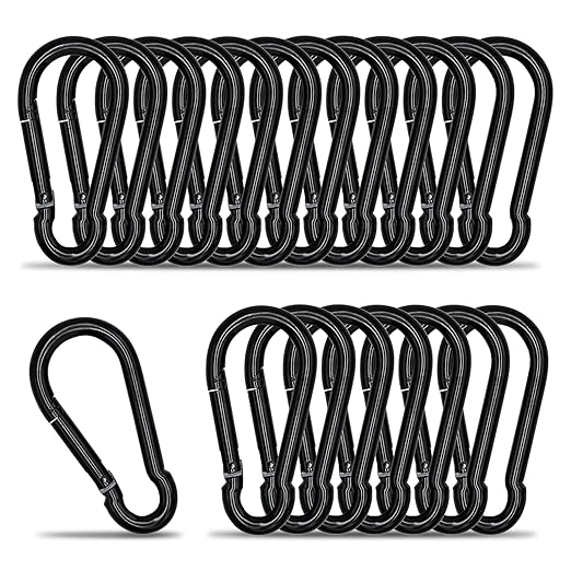 KINLINK 20 Pack Black Carabiner Clip, 3.54 inch Heavy Duty Spring Snap Hook, Carabiner Clips for Camping, Hiking, Travel, Fishing, Quick Link Keychain, Water Bottle, Backpack