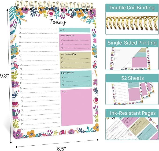 To Do List Notepad - To Do List Notebook for Work with 52 Sheets, Undated Daily Planner Perfect for Enhanced Productivity and Goal Achievement - Wild Pop