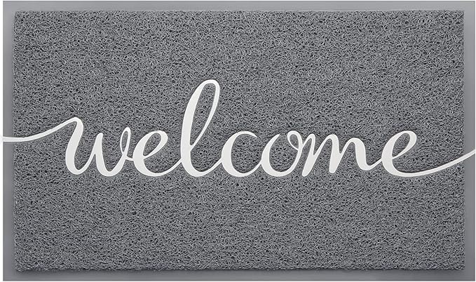 Door Mat, Welcome Mat Low Profile Floor Mat Front Doormat Indoor and Outdoor Doormat Non Slip Rugs for Entryway, Patio, High Traffic Areas (36"x24", Grey-Welcome)