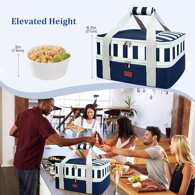 Vuudh Expandable Casserole Carrier Bag - Double Decker Food Bag, Insulated Casserole Carrier for Hot or Cold Food, Lasagna Holder Tote for Picnics,Beaches,Traveling or Gifts