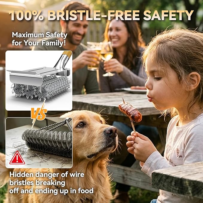 HOUSE AGAIN Grill Brush and Scraper Bristle Free with 3 Replacement Head 304 Stainless Steel Food-Grade Grill Accessories, Safe BBQ Cleaner Brush Strong Barbecue Cleaning Brush for Outdoor Grill Grate