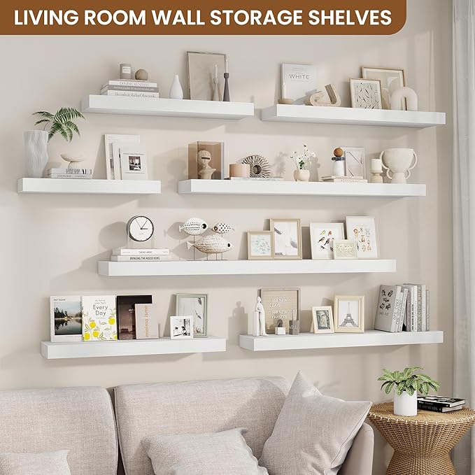 fuqing Floating Shelves for Wall, Wall Mounted Wood Floating Shelf with Invisible Brackets for Living Room, Bathroom, Bedroom, Kitchen Storage and Decor, 40 Inch Set of 2, White