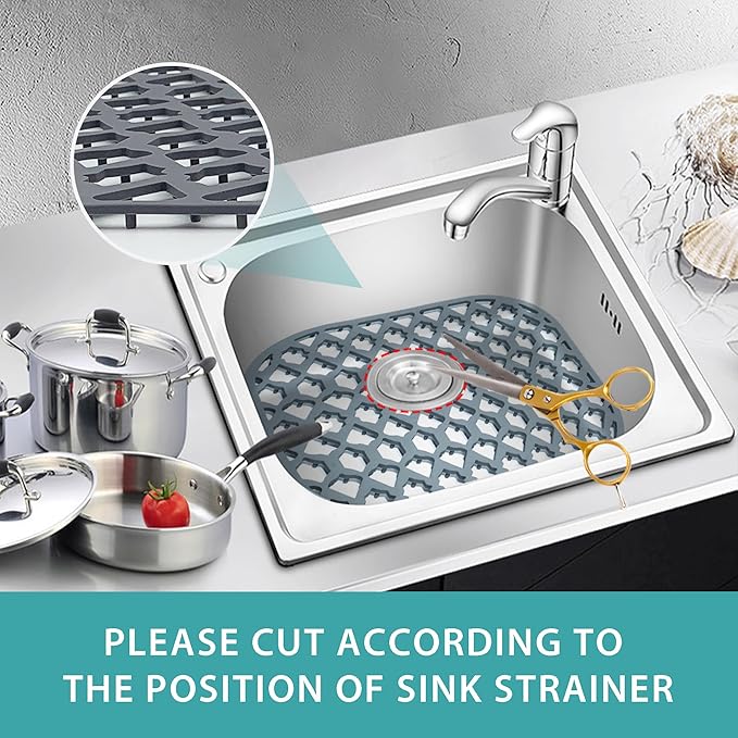Sink Protectors for Kitchen Sink, Kitchen Sink Accessory - Silicone Mats Grid for Stainless Steel Strainer Bottom of Farmhouse Porcelain sinks (12”x11.5”)