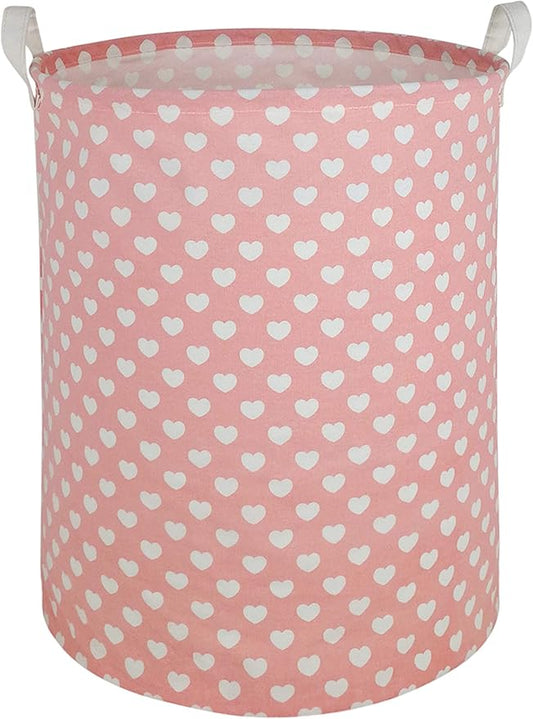 Pink Laundry Basket Kids Hamper Storage Bins Girls Nursery Hamper Waterproof Organizer Toy Box Large Canvas Collapsible Chest for for Bedroom,Clothes Organizer Basket,Toys Bin,Room Decor